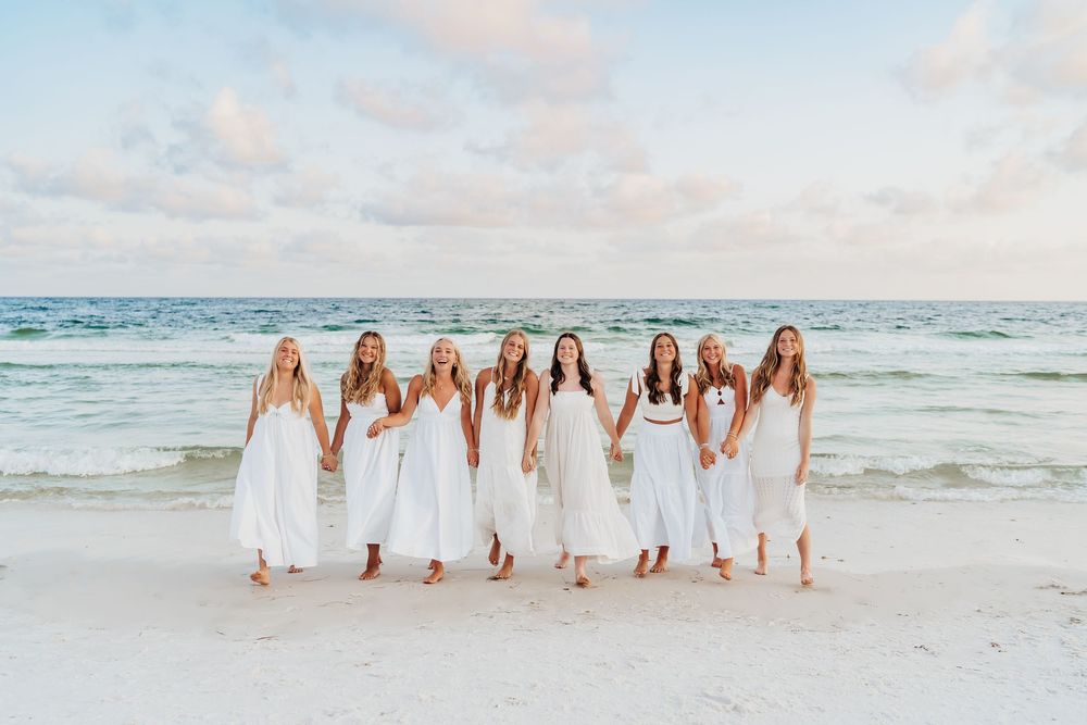 Senior Girls Group Sunset Photo Session In Watercolor 30A Florida. 30A Florida Senior Photographer.