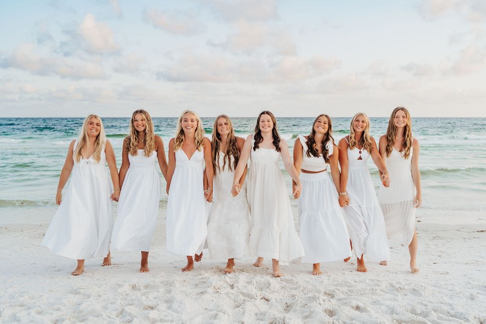 Senior Girls Group Sunset Photo Session In Watercolor 30A Florida. 30A Florida Senior Photographer.