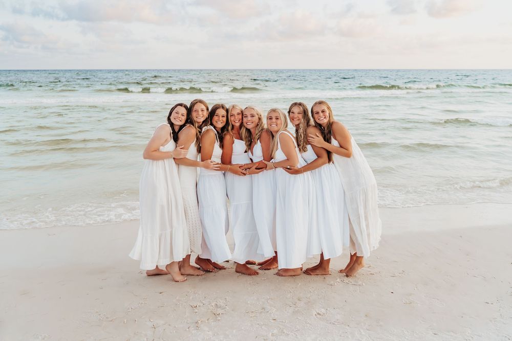 Senior Girls Group Sunset Photo Session In Watercolor 30A Florida. 30A Florida Senior Photographer.