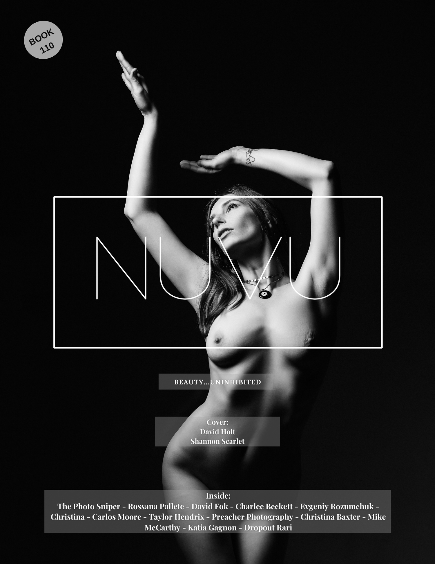 David G Holt Photography - Black and white artistic portrait with raised arms and text overlay against dark background.