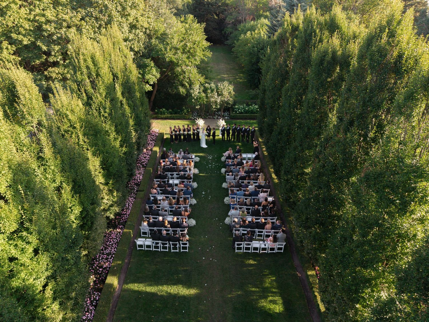 Aerial view of Graydon Hall Manor Toronto garden ceremony space
