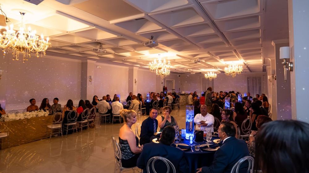 Panoramic view of a grand ballroom filled with guests at a formal celebration.