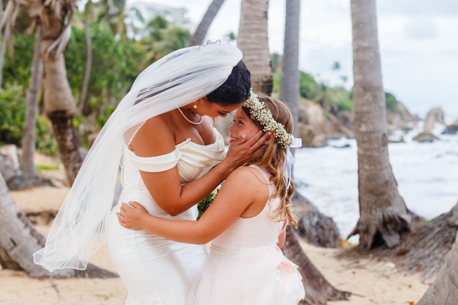 Bride and daughter. Intimate beach wedding in Palmas del Mar, Puerto Rico.