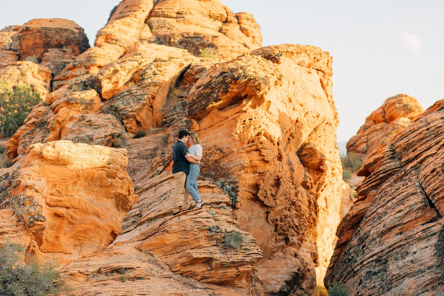Beautiful desert landscape with layered red rock formations in Snow Canyon State Park.