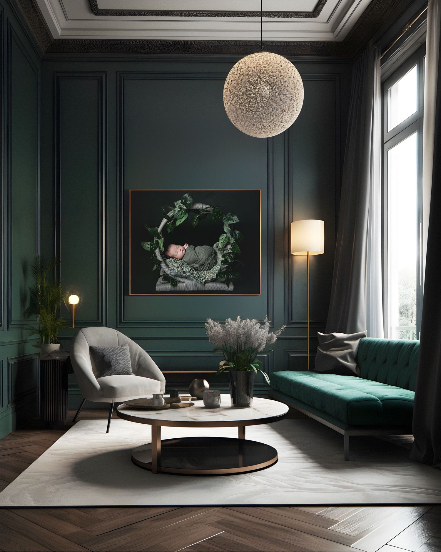 Austin newborn photography studio design concept showing modern client lounge and waiting area inspiration
