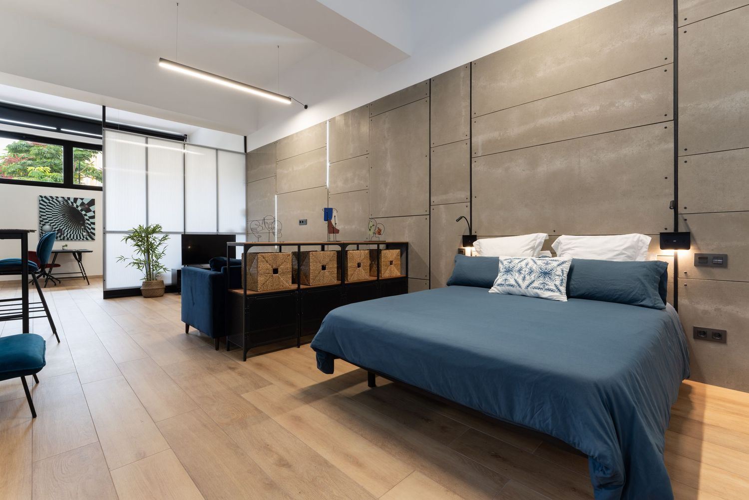 A series of minimalist interior design photos showing white walls with floating shelves and modern decor elements.