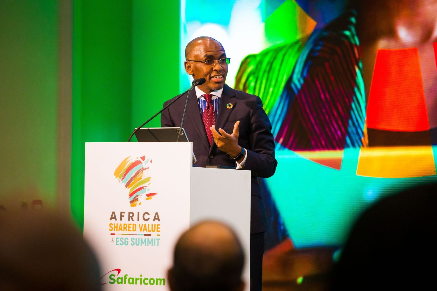 Safaricom CEO Peter Ndegwa giving a keynote speech in nairobi Kenya