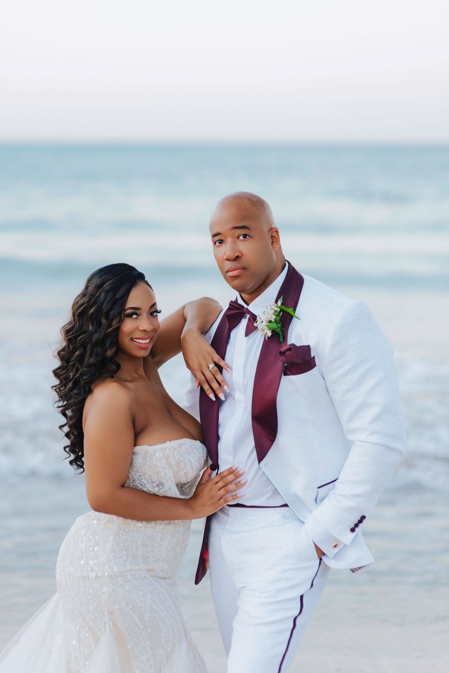 Bride and groom at Royalton Blue Waters Montego Bay destination wedding by the Caribbean Sea, captured by The GRACE Pictures