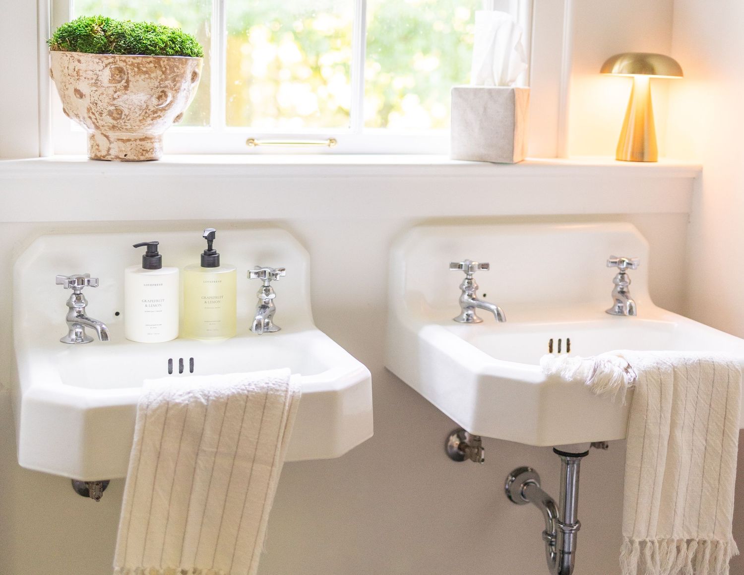 two vintage sinks in Cruickston Parks airbnb with Lovefresh product soaps