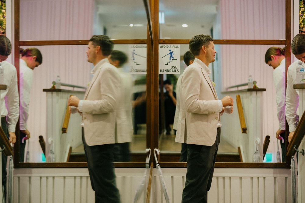 Groom waiting for the ceremony in Noosa Boasthouse