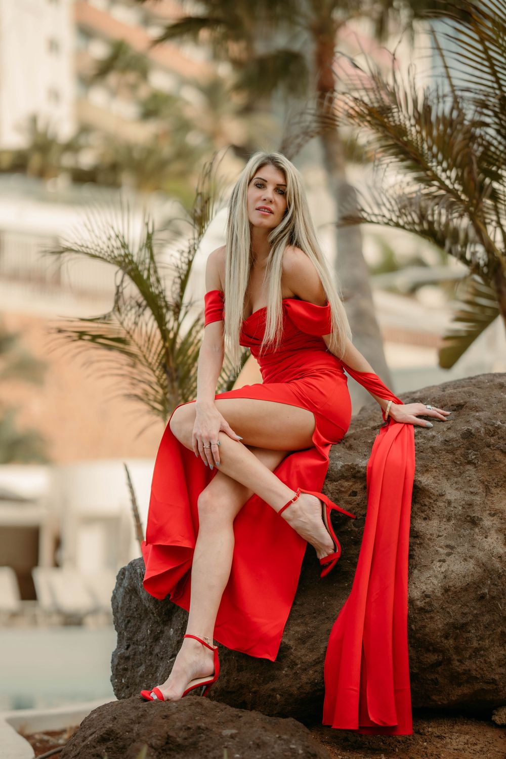 A stylish fashion photoshoot at Hard Rock Hotel, Tenerife, Canary Islands. Showcasing bold looks in a luxurious and modern setting.