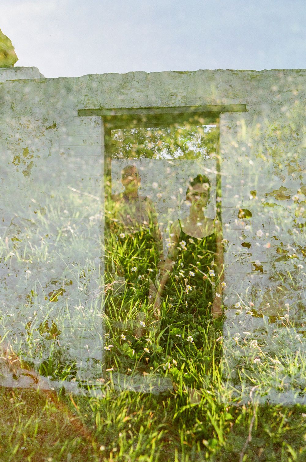 Double exposure film photograph of queer couple Sarah and Viviane, celebrating their anniversary in Perth, LGBTQ+ friendly photography.