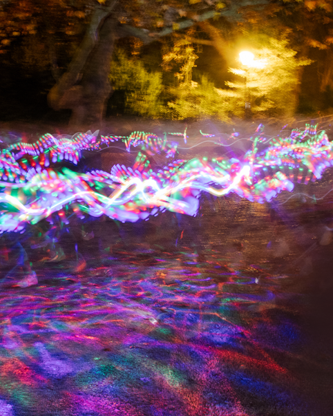 Vibrant light trails in the dark.