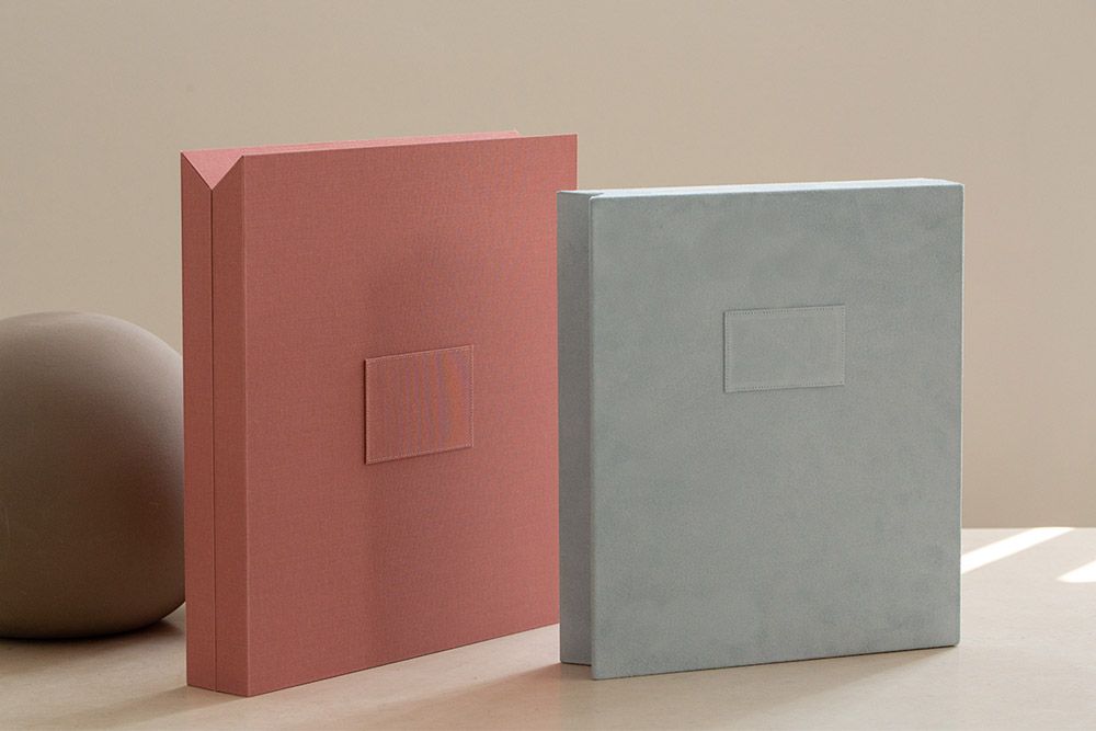 Leather-bound maternity photo album with fine art images.