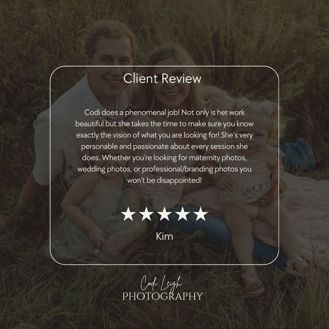 Professional photography website banner showing a forest background with overlaid text and client review elements.