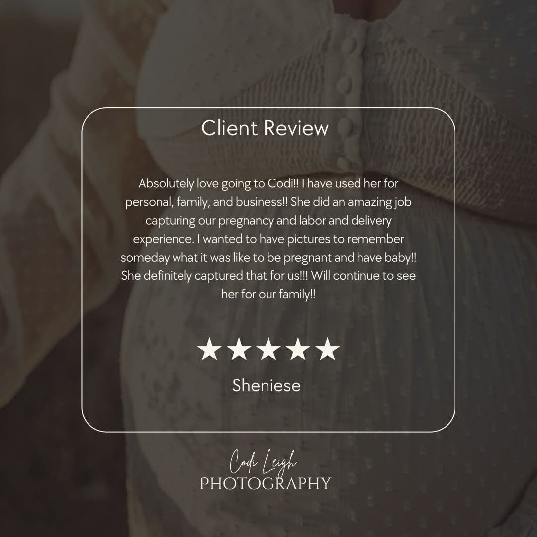 A dark and moody professional photography website layout showing a 5-star client review section.