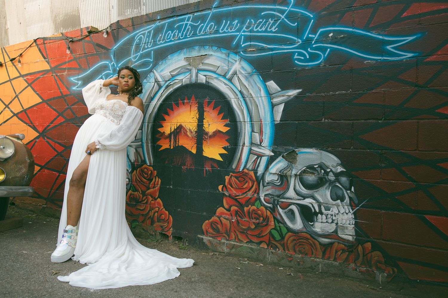 bridal portrait alternative wedding venue mural asheville NC