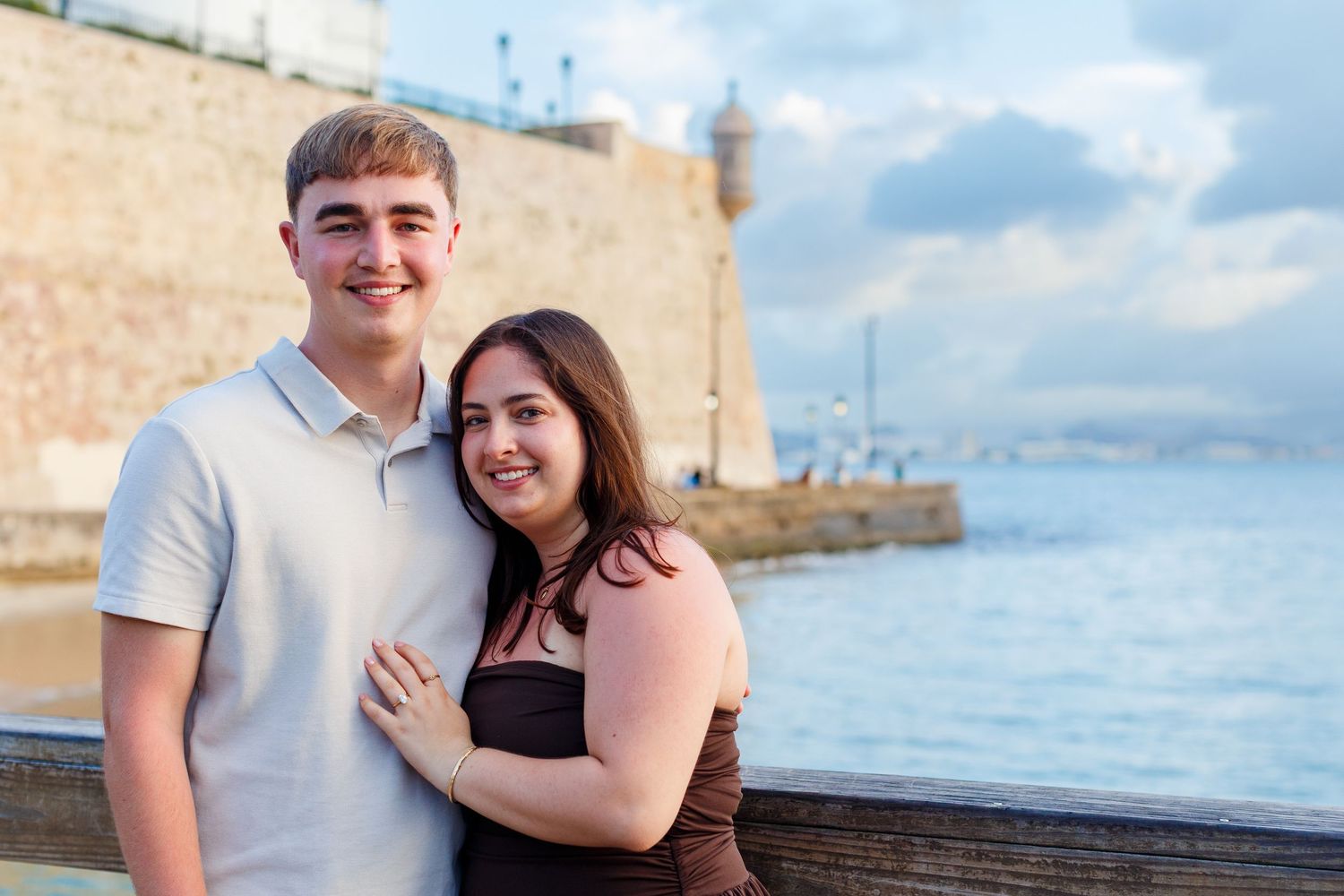 Couples portrait at the Floating Platform in Old San Juan, Puerto Rico.