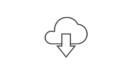 Black cloud download icon on dark background.