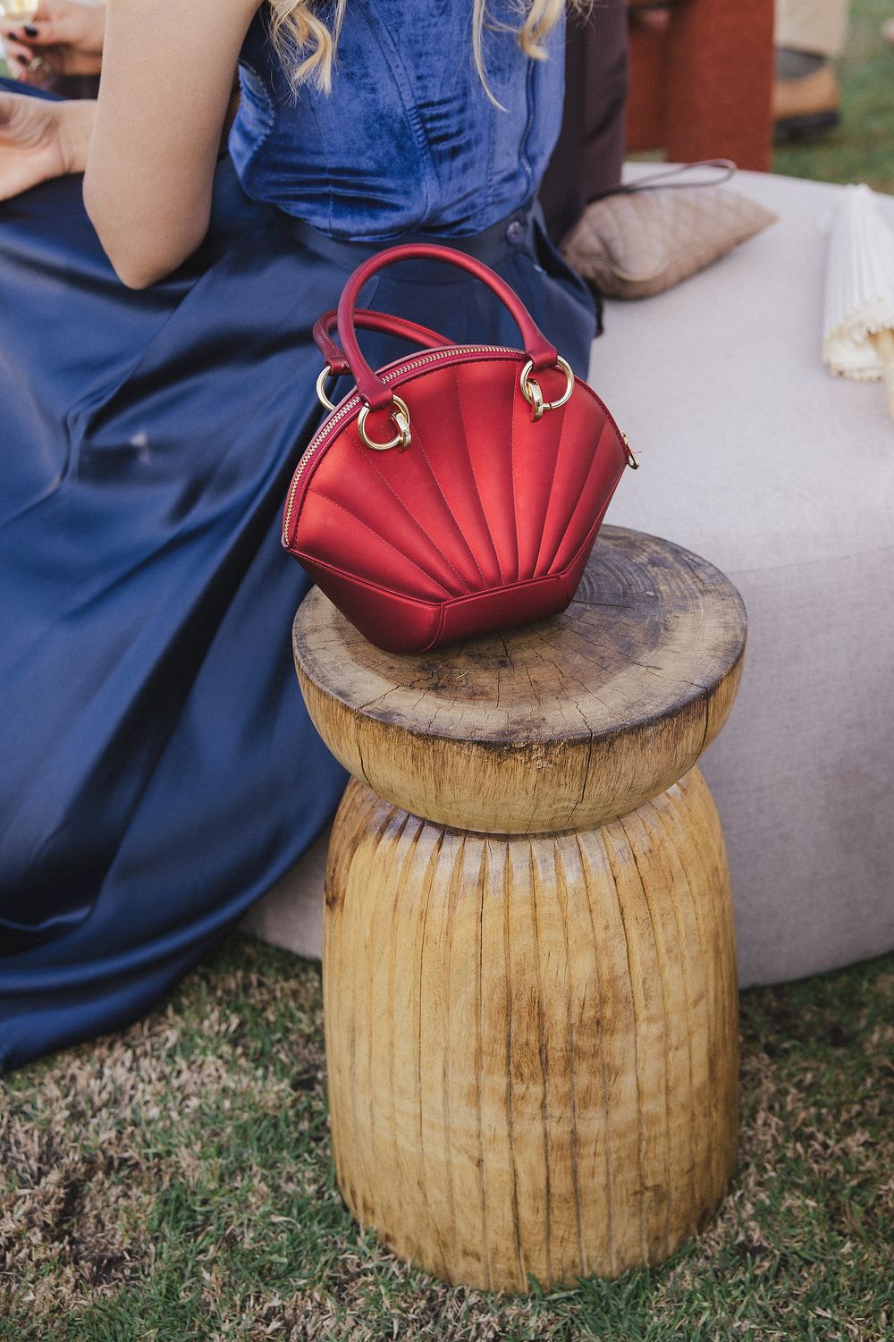 Guest handbag on outside table
