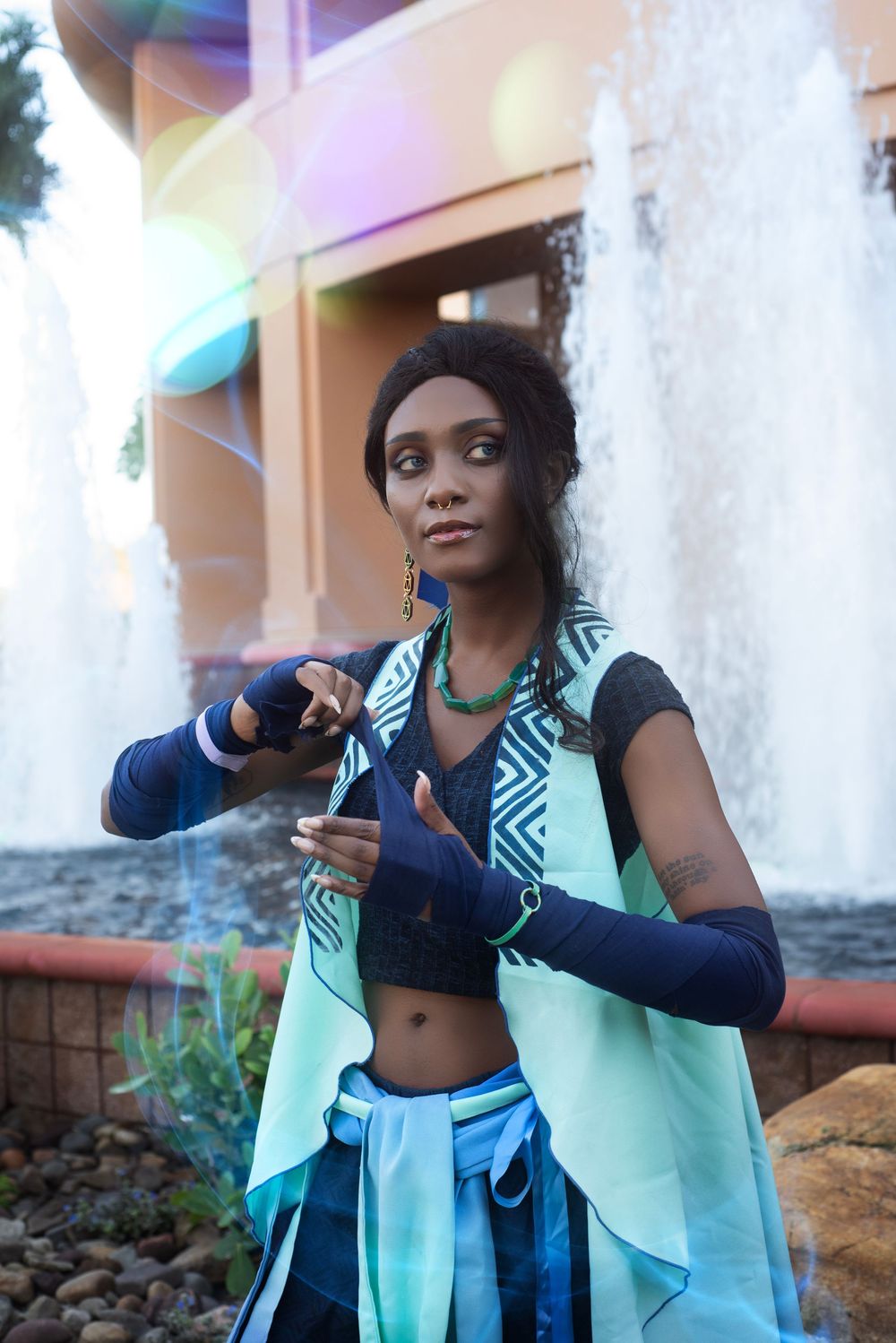 Cosplay session at Holiday Matsuri portrait of Beau from Critical Role interacting with camera