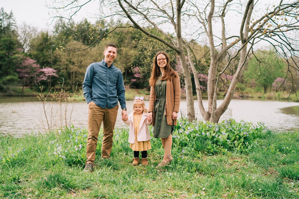 Spring April family portraits at the Morton Arboretum. Copyright Two Birds Photography 2026