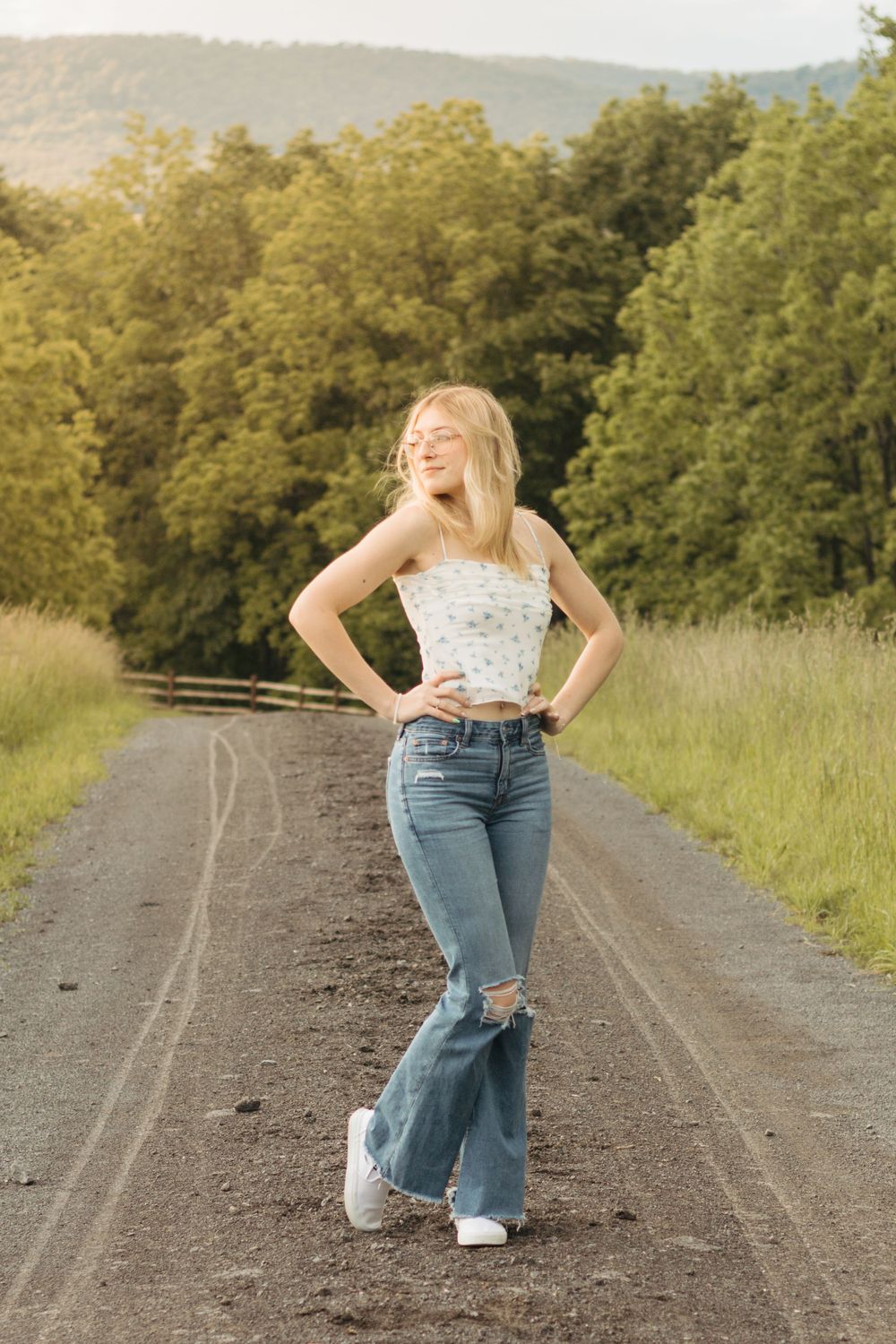 Frolicking in a wildflower field at golden hour sunset