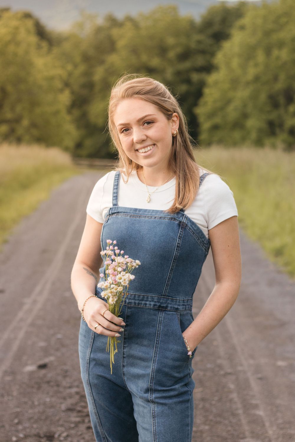 Frolicking in a wildflower field at golden hour sunset