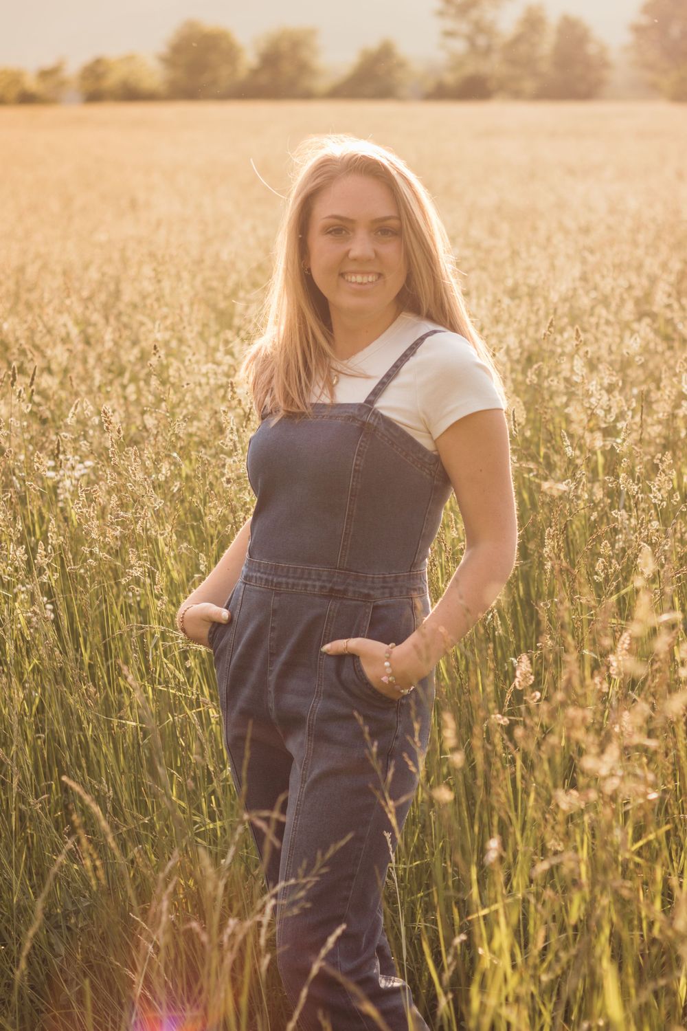 Frolicking in a wildflower field at golden hour sunset