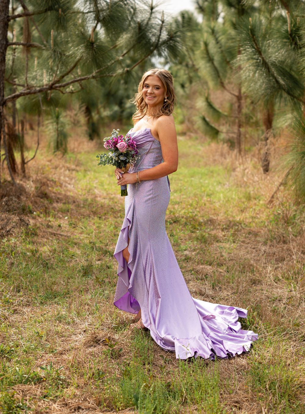 girl in purple dress prom