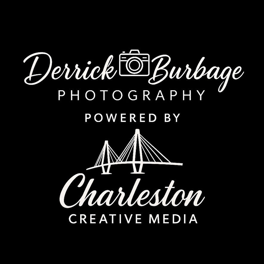 Black and white logo for Derrick Burbage Photography featuring a bridge icon and Charleston Creative Media branding.