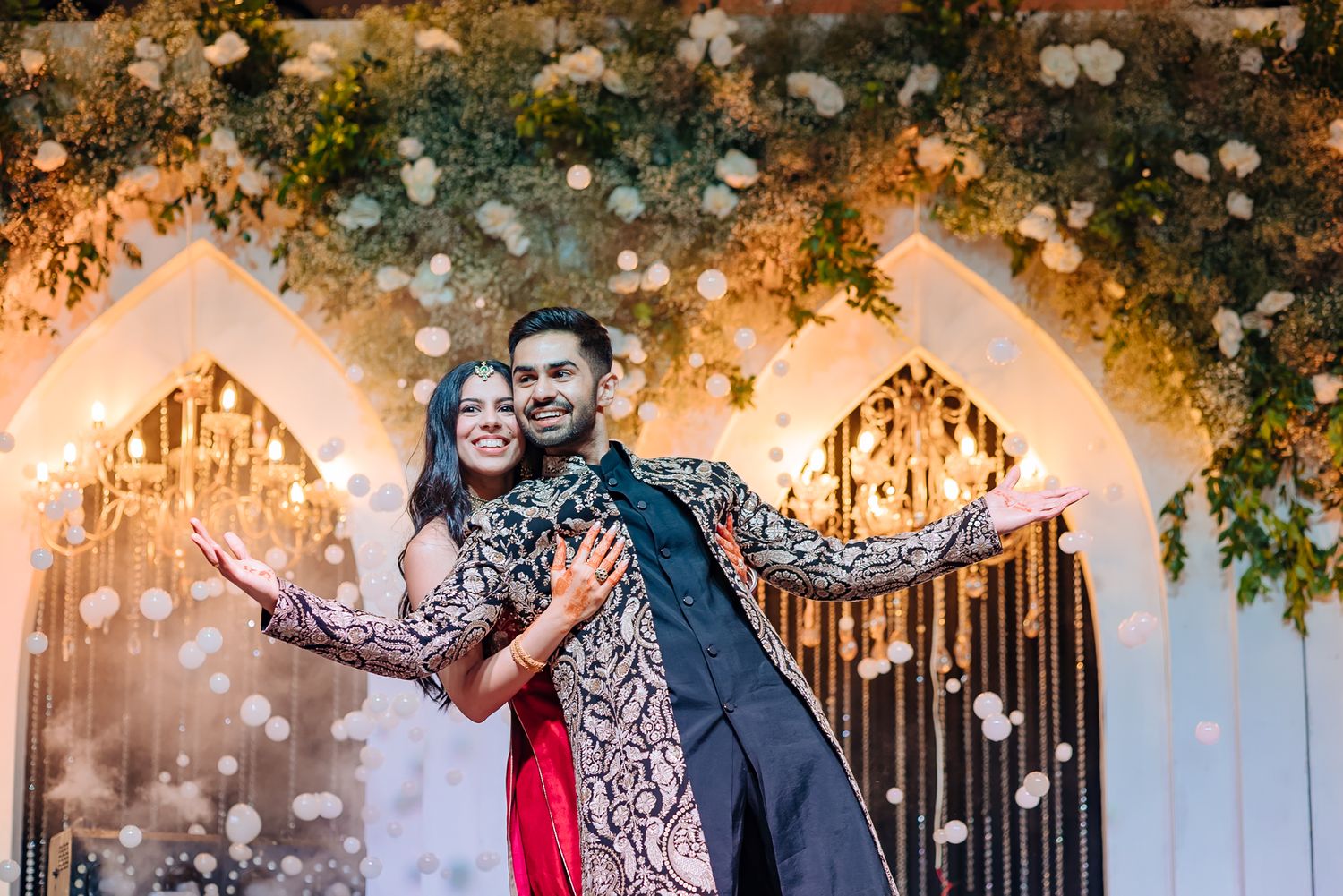 Shorye and Leah performing together at their Sangeet at Tivoli Chattarpur