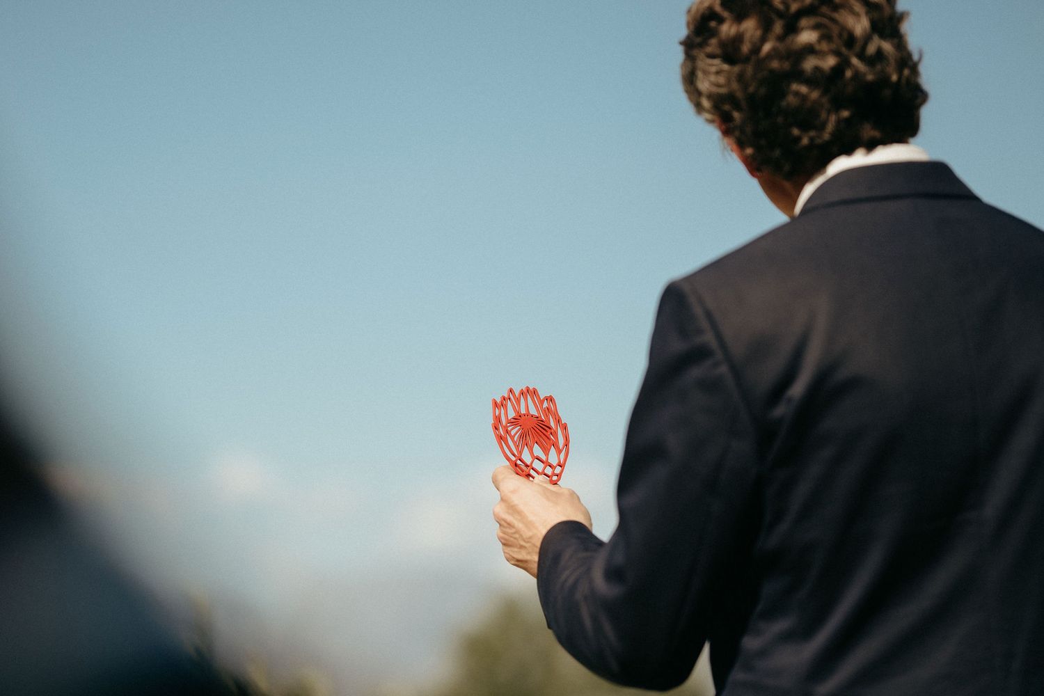 A series of cropped photos showing people in formal attire against blurred backgrounds at an event.
