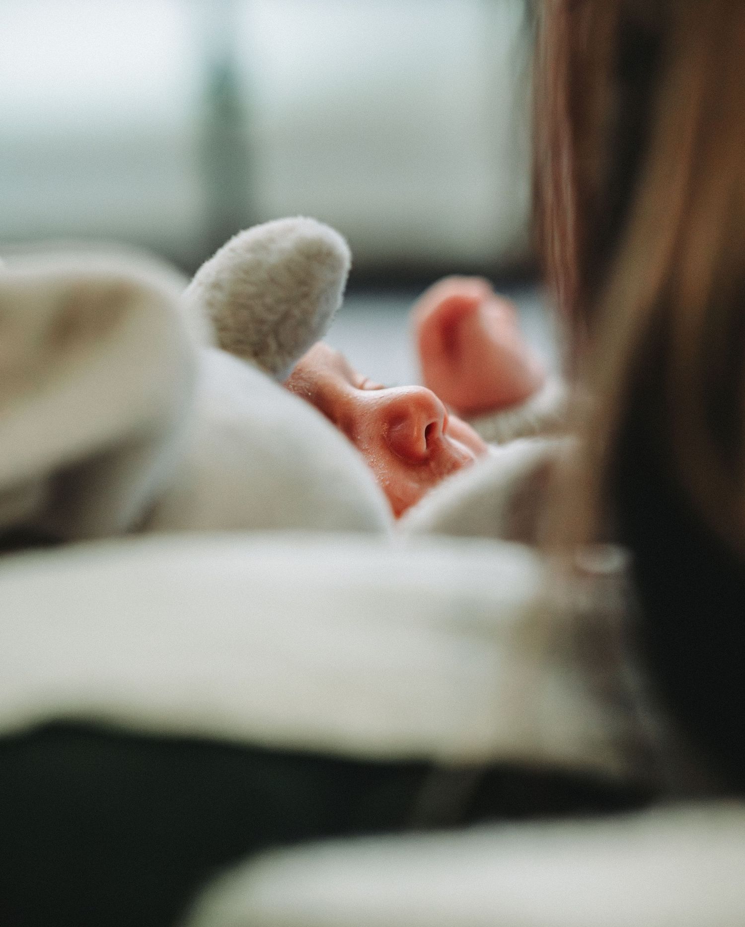 A pregnant belly with a red bow against a Christmas tree backdrop with twinkling lights and ultrasound photos.