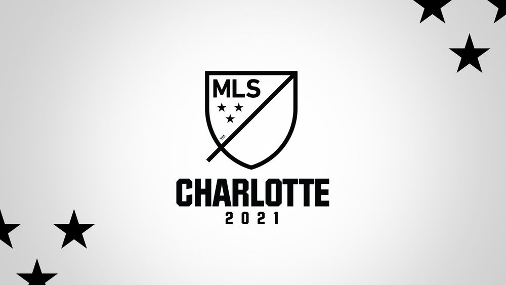 MLS Charlotte 2021 logo on a white background with black stars in the corners.