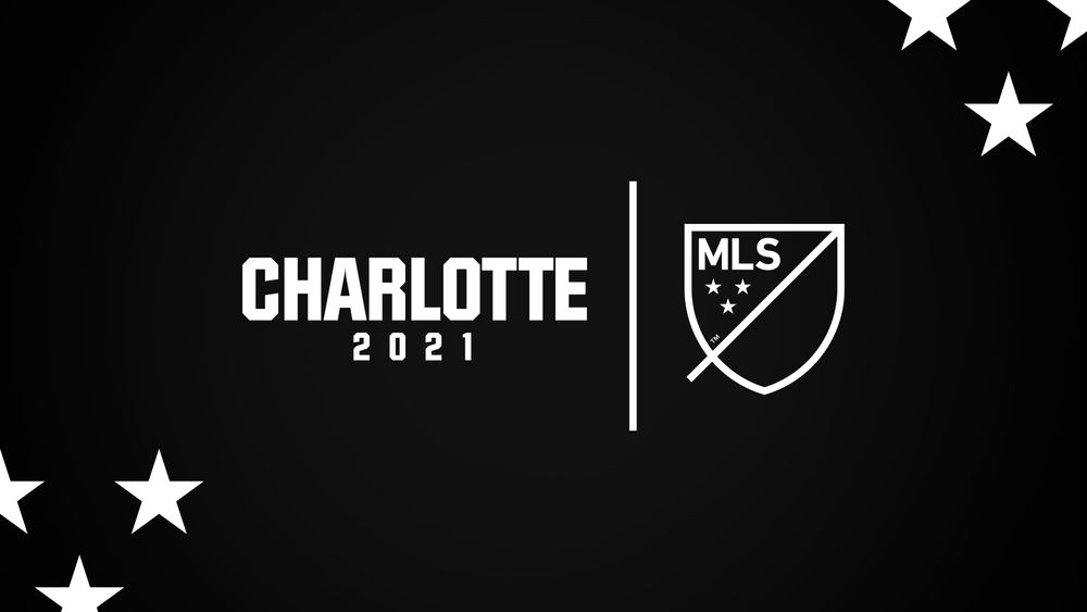 Charlotte FC 2021 MLS official announcement graphic on dark background with stars.