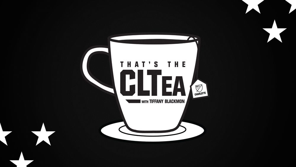 That's the CLTea with Tiffany Blackmon Charlotte FC podcast logo on dark background.