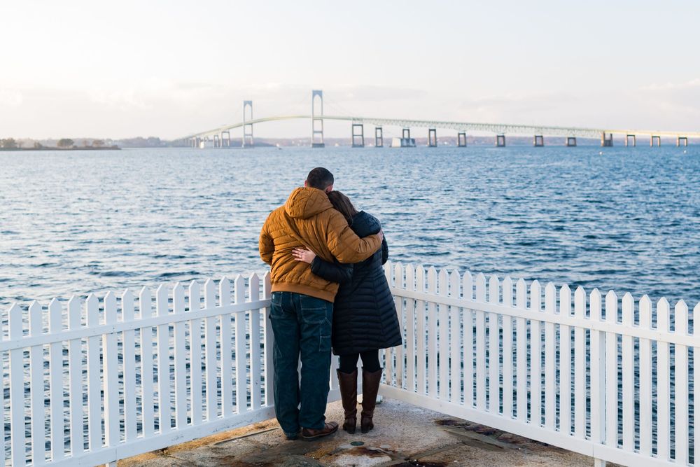 Rhode Island's most sought after proposal photographer. Newport Harbor Island Resort winter proposal