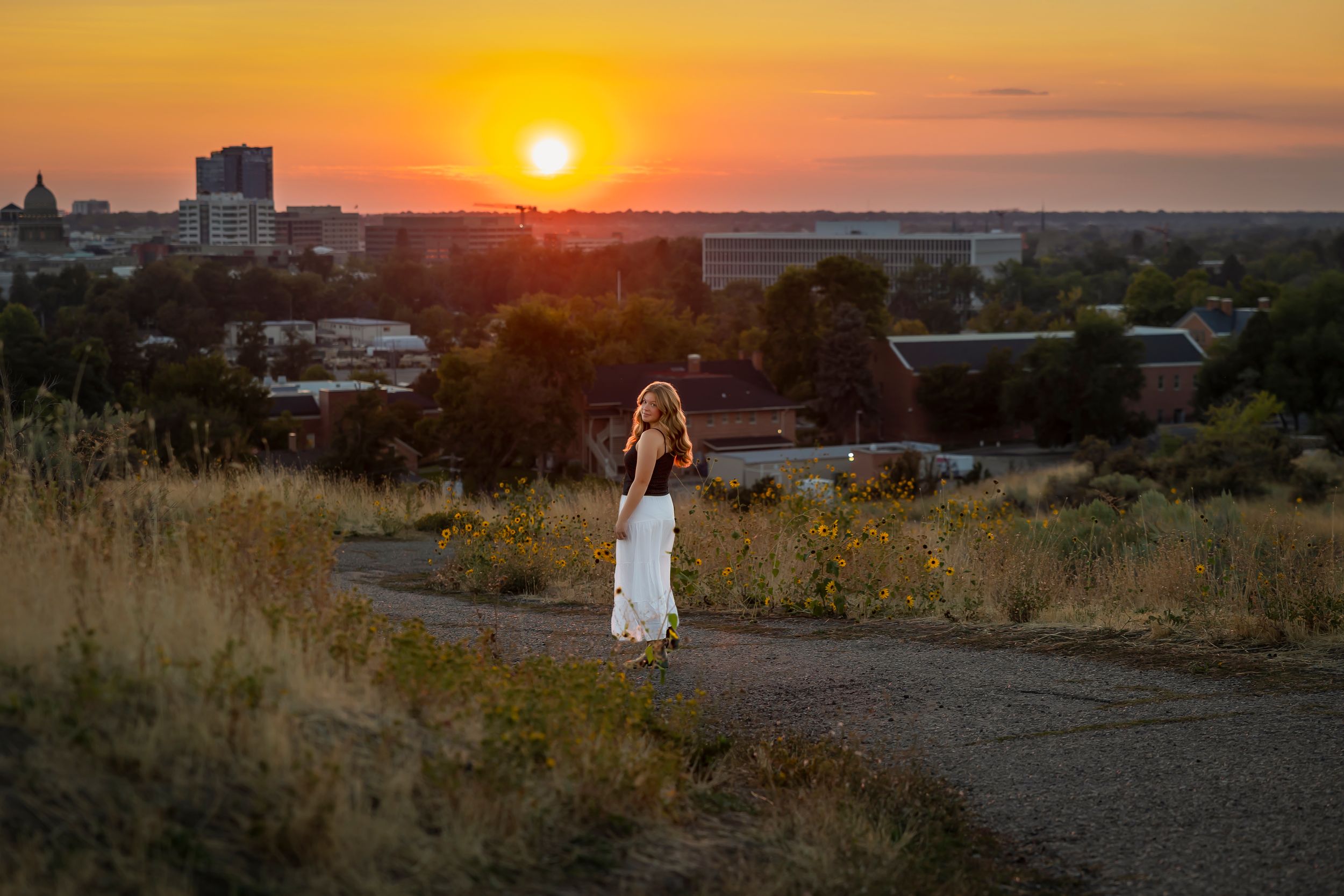 Military Reserve Boise Idaho Senior photo with sunset