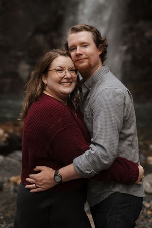 A couple in burgundy and gray sweaters share intimate embraces in a romantic outdoor photo sequence.