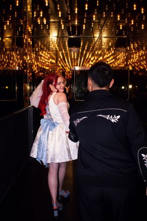 Bride leads down Las Vegas hotel hallway after ceremony