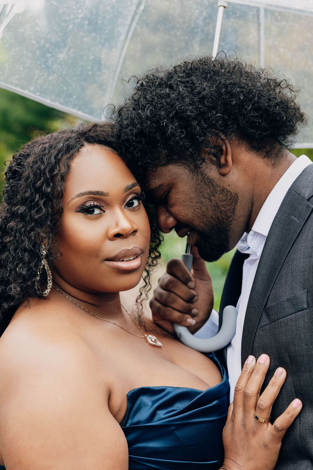 A romantic couple sharing intimate moments in a series of close-up portrait shots.