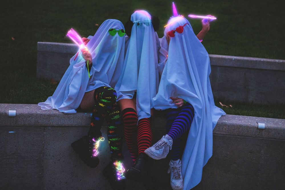 Halloween night time 
ghost photoshoot under the Pavilion in Spokane Washington