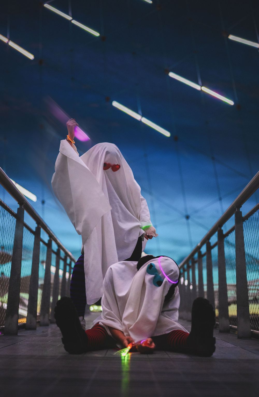 Halloween night time 
ghost photoshoot under the Pavilion in Spokane Washington