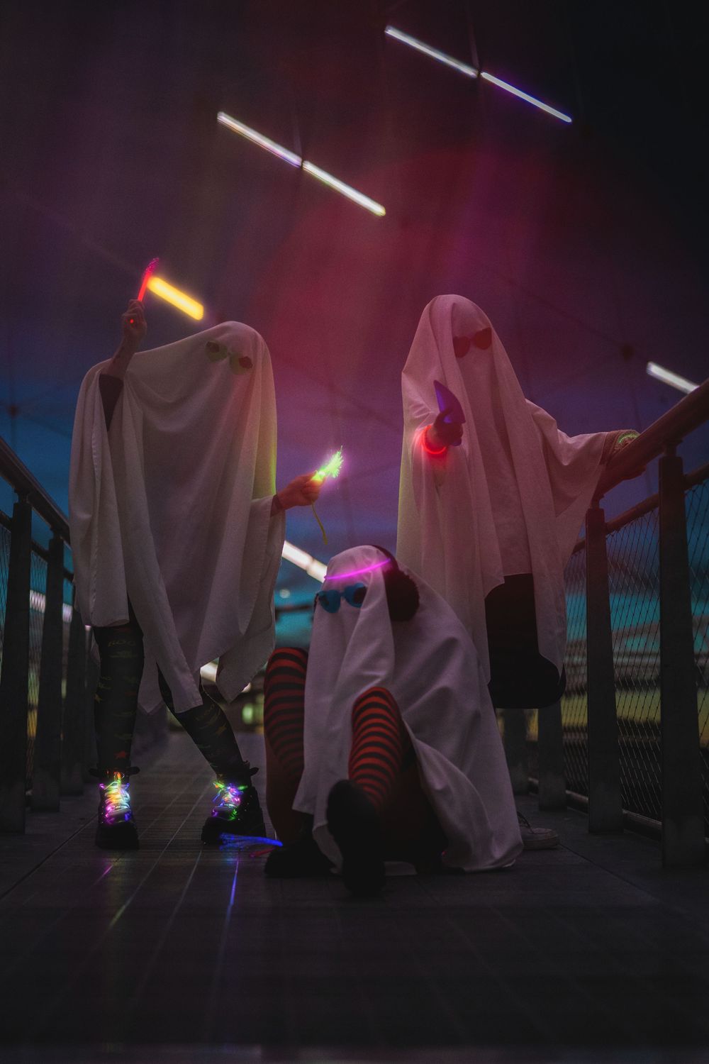 Halloween night time 
ghost photoshoot under the Pavilion in Spokane Washington
