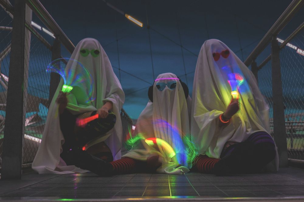 Halloween night time 
ghost photoshoot under the Pavilion in Spokane Washington