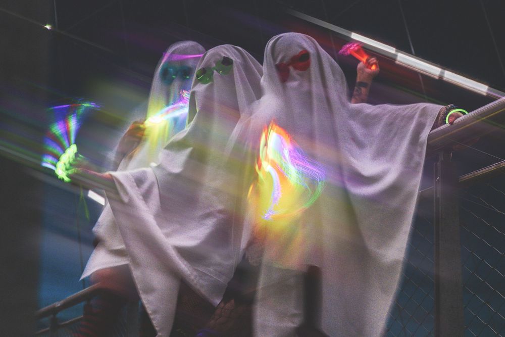 Halloween night time 
ghost photoshoot under the Pavilion in Spokane Washington