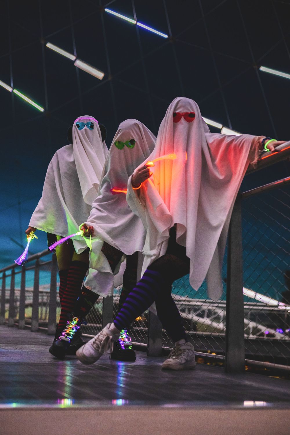 Halloween night time 
ghost photoshoot under the Pavilion in Spokane Washington