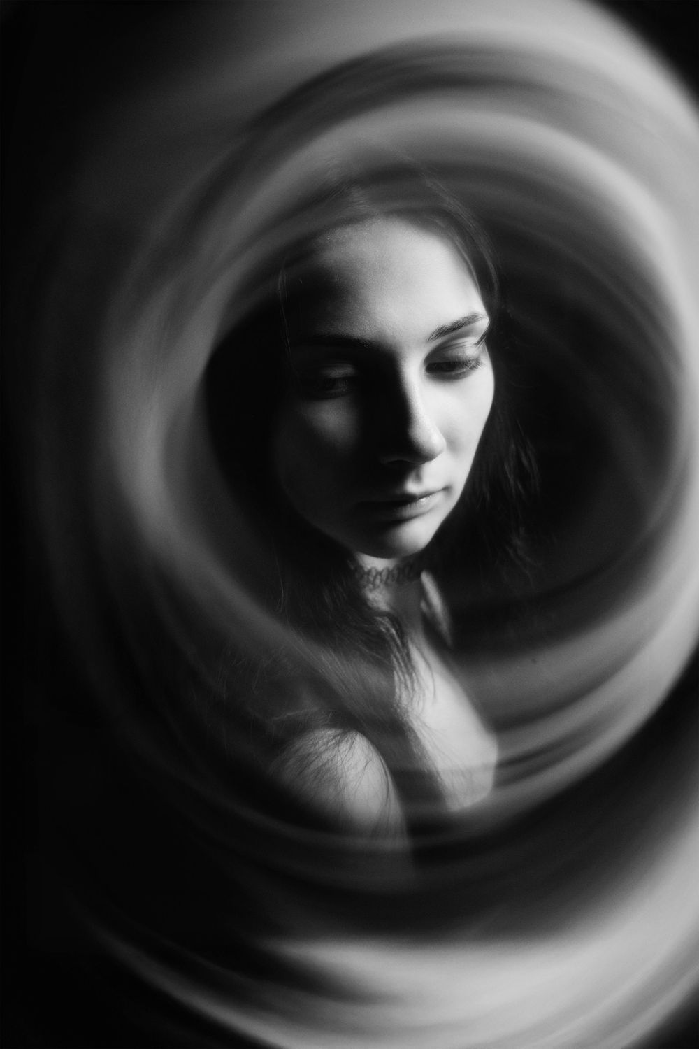 Abstract motion blur fine art portrait in black and white