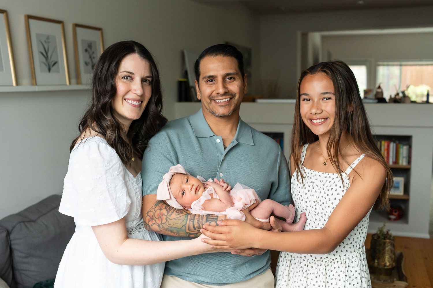Family portrait in living room.